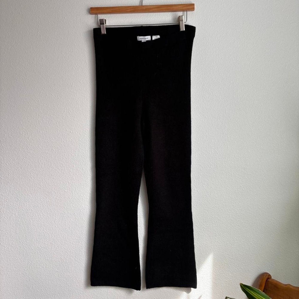 Nordstrom Black Knit Flare Pants High Rise Viscose Blend Size M